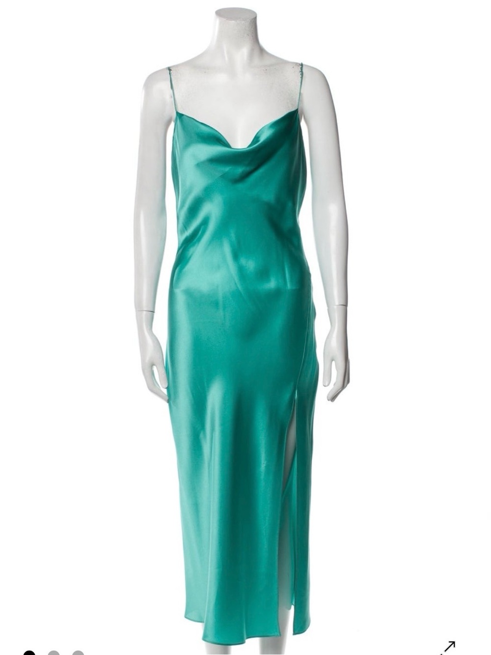 INTERMIX Teal Satin Cowl Long Slip Dress